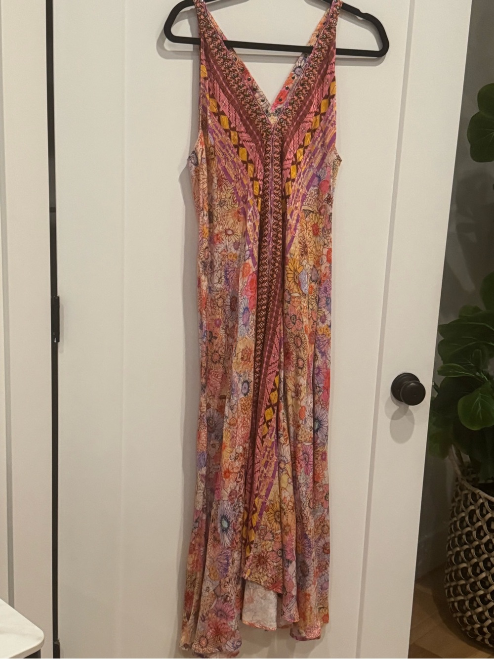 Johnny Was Sleeveless Floral Maxi Dress in Pink, Yellow and Purple